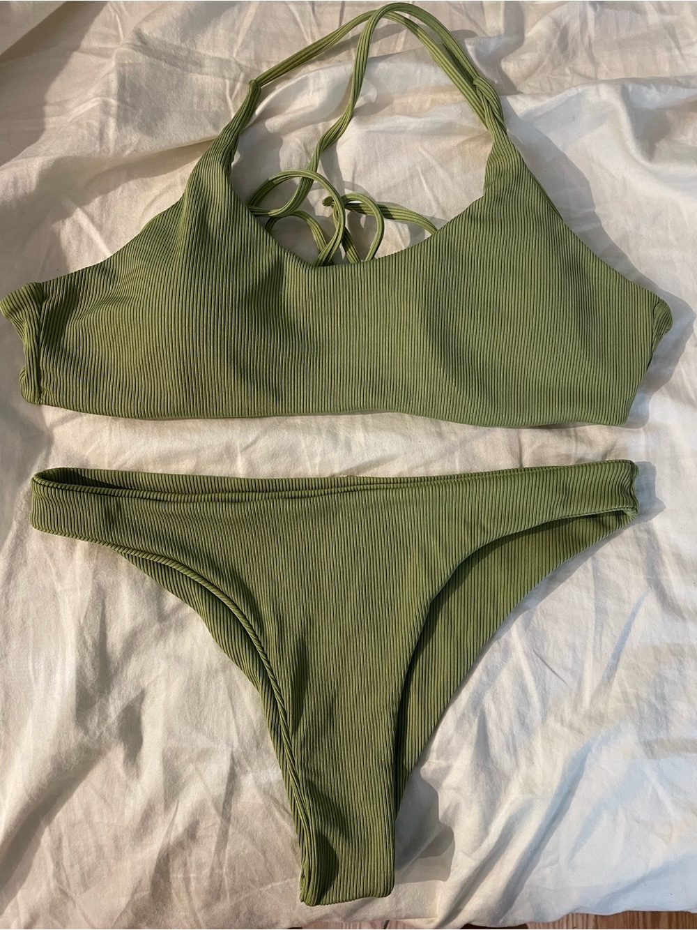 Ribbed Olive Green Bikini Set